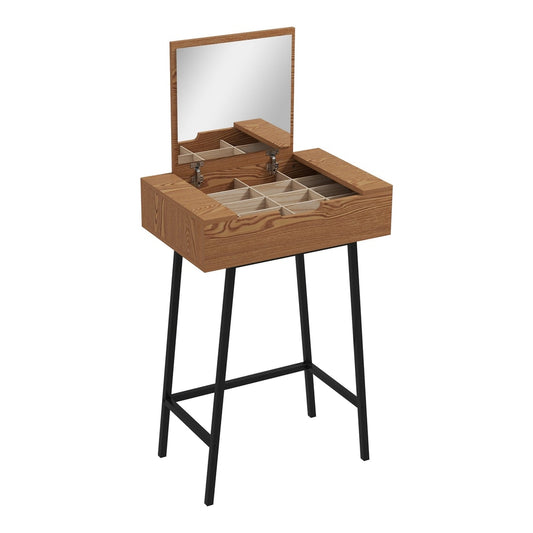 HOMCOM Vanity Desk with Flip-Up Mirror showing the open lid and internal storage compartments