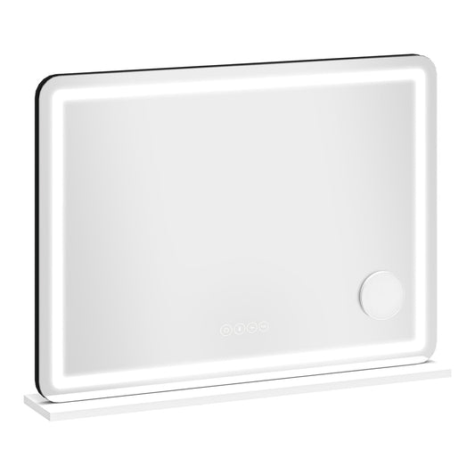 HOMCOM Vanity Mirror with Lights, a rectangular mirror with RGB lights around the edge and a Bluetooth speaker on the right