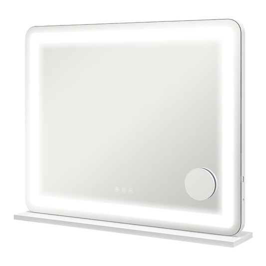 HOMCOM Vanity Mirror with Lights standing on a white base with a bright LED border