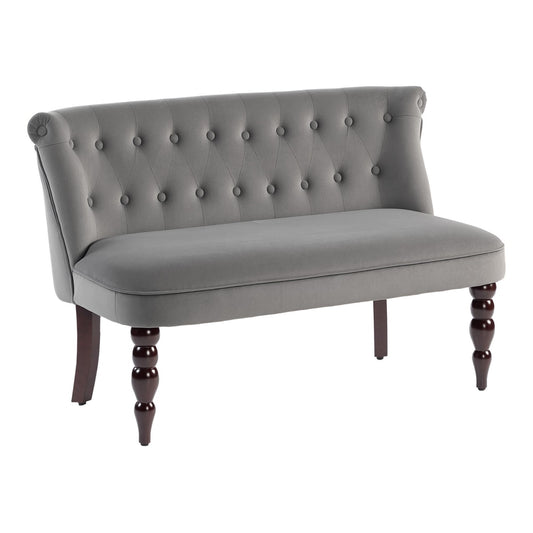 HOMCOM Velvet 2 Seater Sofa in charcoal grey with button tufted back and dark wooden legs