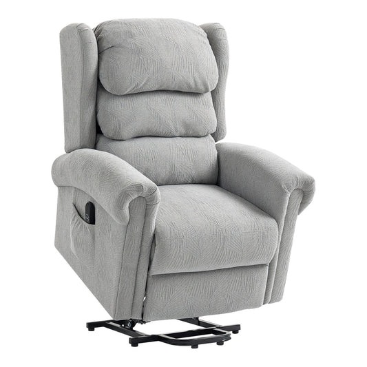 HOMCOM Velvet-Feel Electric Riser Recliner Chair in grey with a remote control in the side pocket