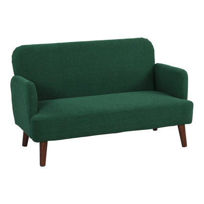 HOMCOM Velvet Feel Fabric 2 Seater Sofa in dark green with wooden legs on a white background