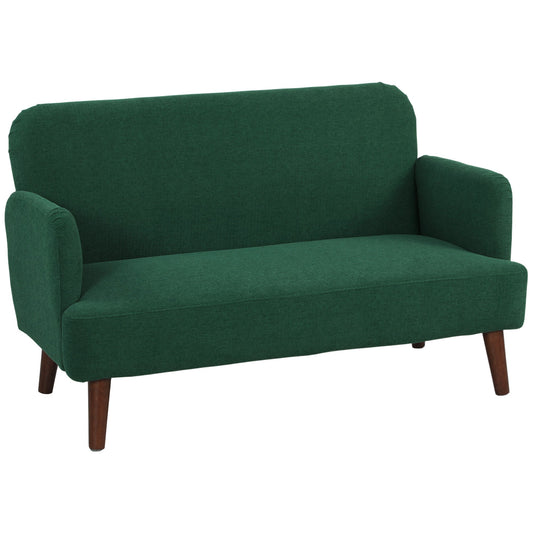 HOMCOM Velvet Feel Fabric 2 Seater Sofa in dark green with wooden legs on a white background