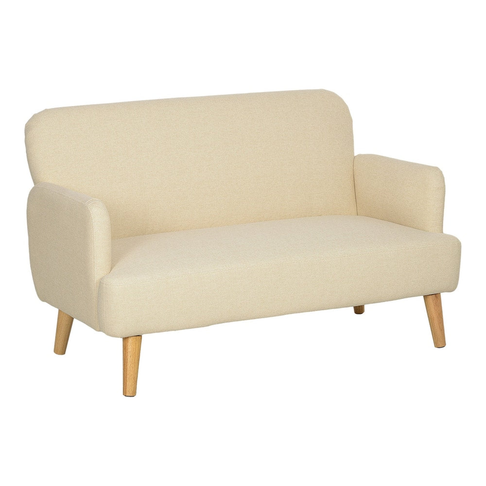 HOMCOM Velvet Feel Fabric 2 Seater Sofa in cream white with wooden legs