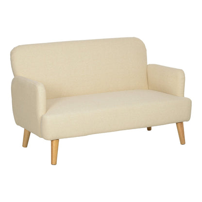 HOMCOM Velvet Feel Fabric 2 Seater Sofa in cream white with wooden legs