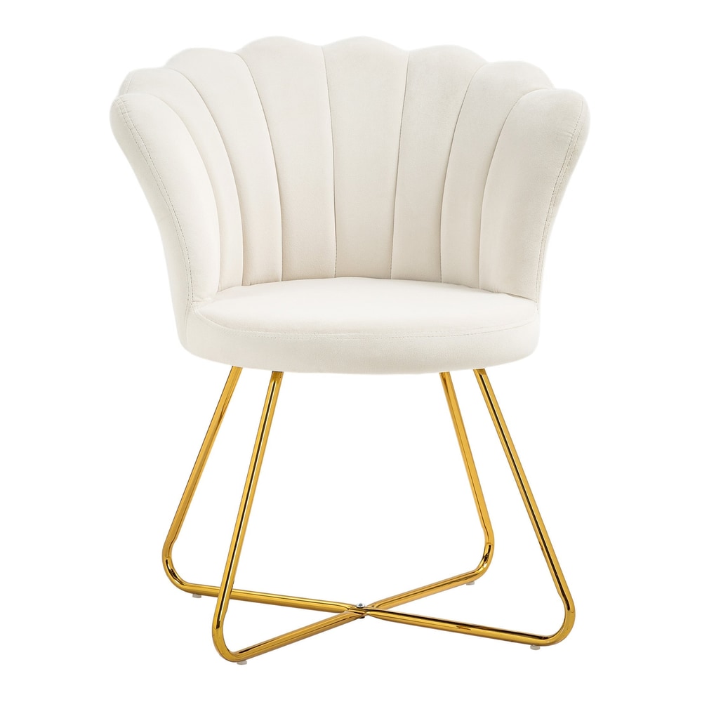 HOMCOM Velvet-Feel Lotus Petal Accent Chair in cream with gold legs