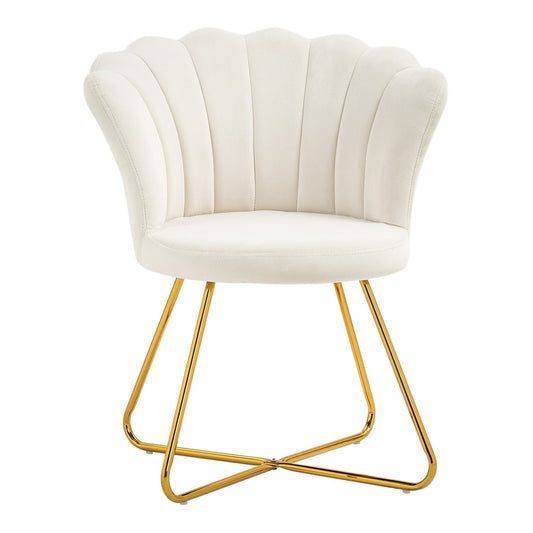 HOMCOM Velvet-Feel Lotus Petal Accent Chair in cream with gold legs