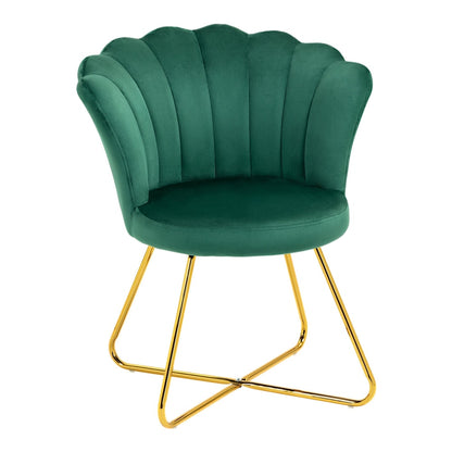 HOMCOM Velvet-Feel Lotus Petal Accent Chair in green with a gold metal cross base