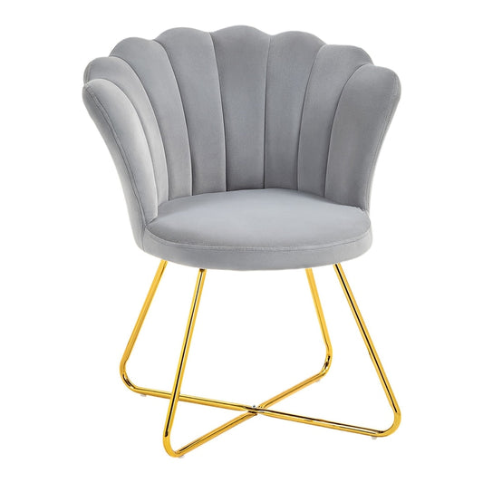 HOMCOM Velvet-Feel Lotus Petal Accent Chair in grey velvet-feel fabric with gold legs