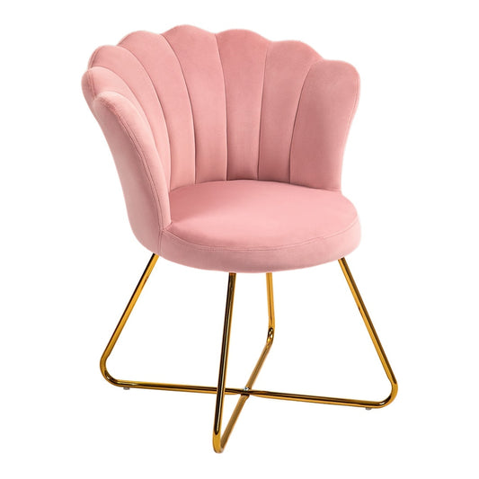 HOMCOM Velvet-Feel Lotus Petal Accent Chair in pink velvet fabric with gold metal legs