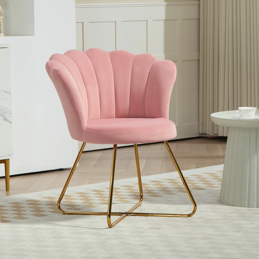 Pink velvet lotus petal accent chair in a stylish room setting
