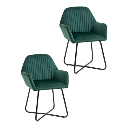 HOMCOM Velvet-Feel Plisse Back Accent Chair in green velvet-feel fabric with black metal legs