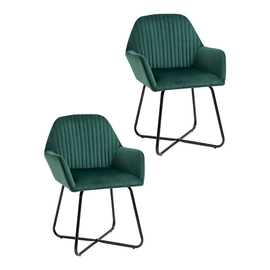 HOMCOM Velvet-Feel Plisse Back Accent Chair in green velvet-feel fabric with black metal legs