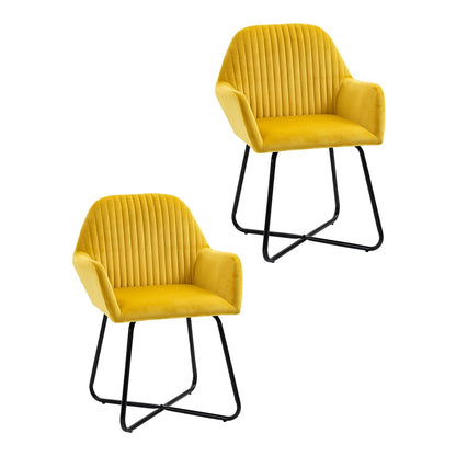 HOMCOM Velvet-Feel Plisse Back Accent Chair in yellow with black metal legs