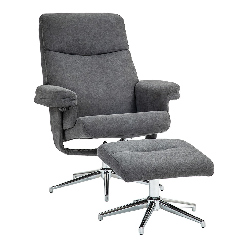 HOMCOM Velvet-Feel Recliner Chair and Ottoman in Charcoal Grey
