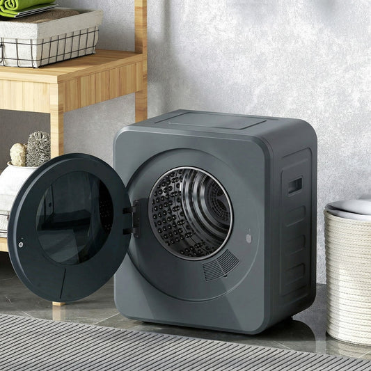The vented tumble dryer with its door open showing the stainless steel drum inside