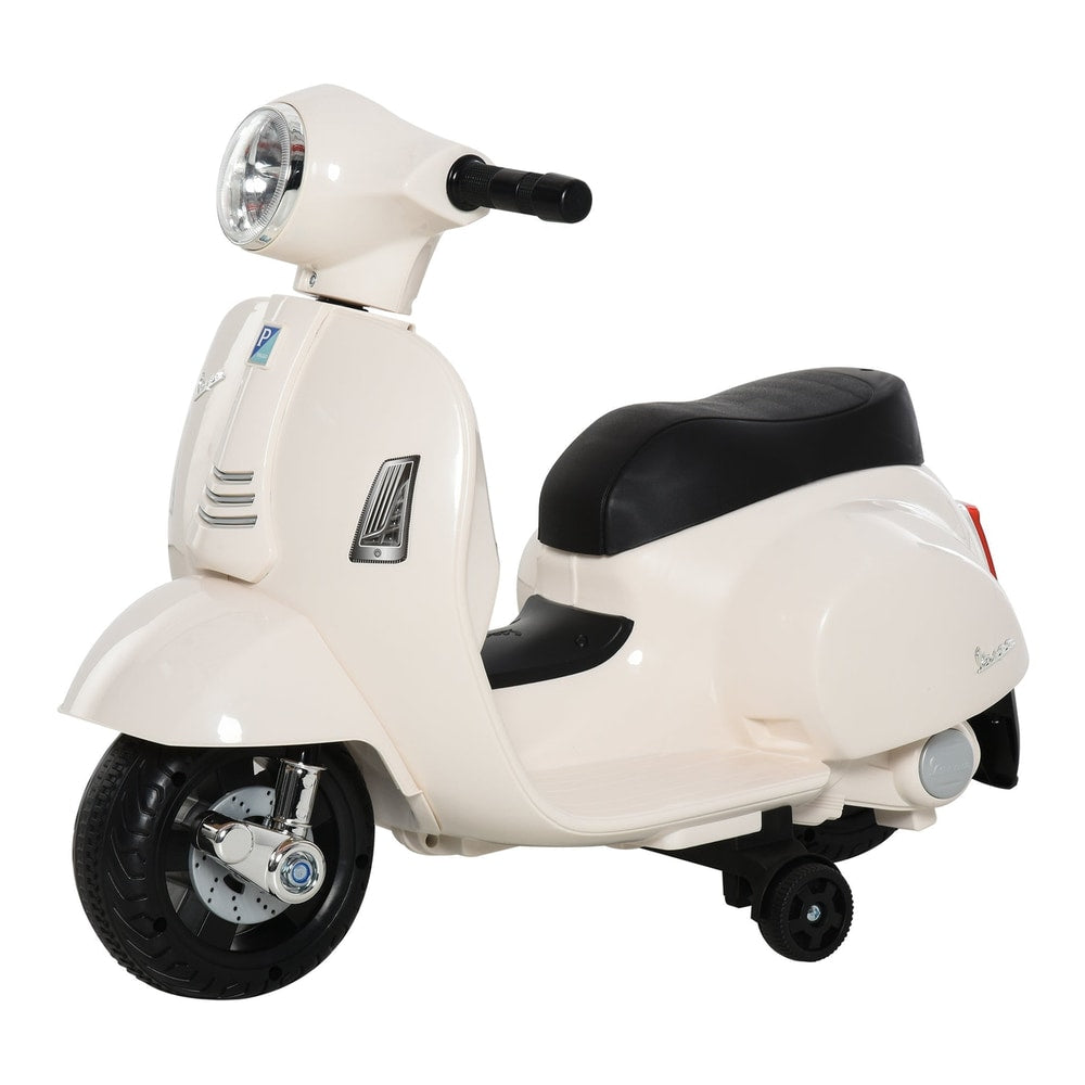 HOMCOM Vespa Licensed 6V Kids Electric Motorbike Ride On Motorcycle in white, with a headlight and black seat
