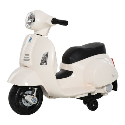 HOMCOM Vespa Licensed 6V Kids Electric Motorbike Ride On Motorcycle in white, with a headlight and black seat