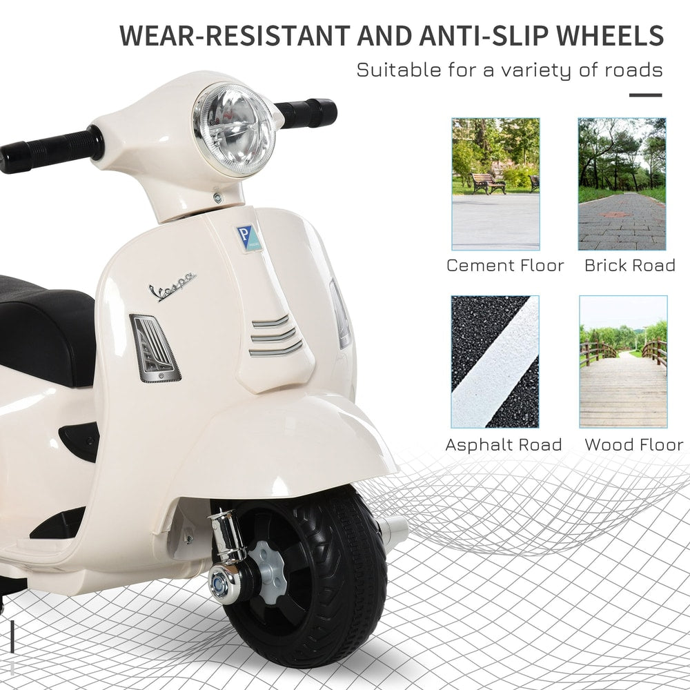 Close up of the front wheel and headlight of the kids electric motorbike, showing suitable surfaces