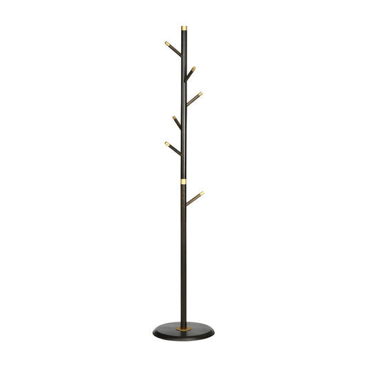 HOMCOM Vintage Coat Rack Stand freestanding hall tree with 6 hooks in walnut colour