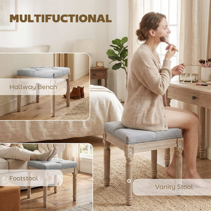 The multifunctional footstool can be used as a hallway bench, a footstool or a vanity stool