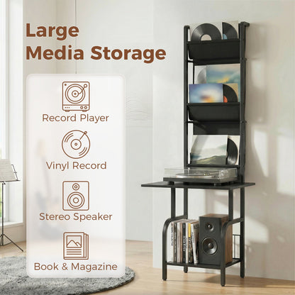 Large media storage unit with record player, speakers and books