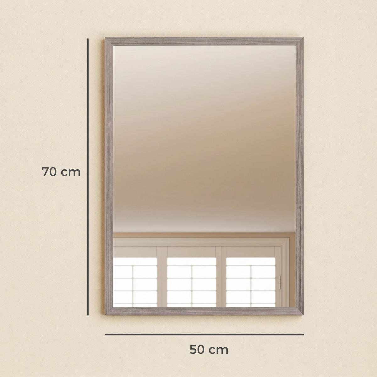 The wall mirror with dimensions 70 cm and 50 cm indicated