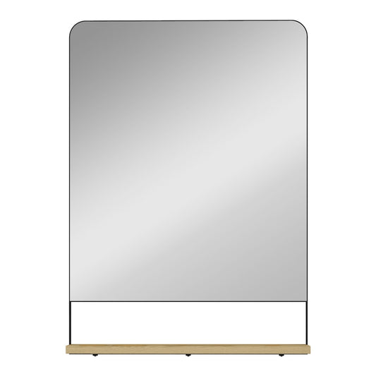 HOMCOM Wall Mirror with Wood Shelf featuring a black frame and a light wooden storage ledge