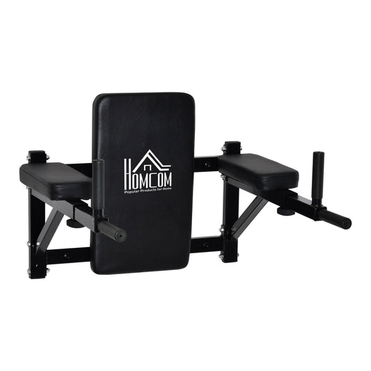 HOMCOM Wall Mounted Dip Station Knee Leg Raise Chin Up Pull Up Rack with black padded armrests