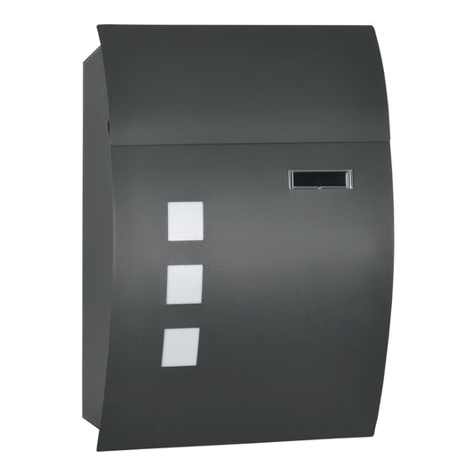 HOMCOM Wall Mounted Letter Box in anthracite grey with a curved top and three frosted square panels