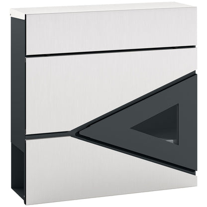 HOMCOM Wall Mounted Post Box with Viewing Window featuring a silver and dark grey triangular design