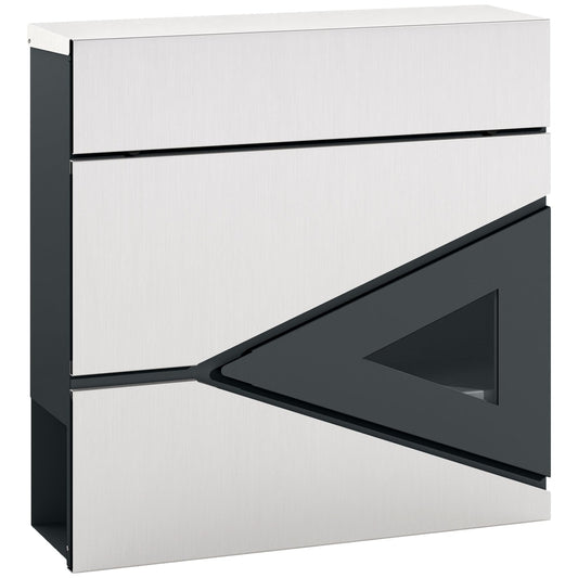 HOMCOM Wall Mounted Post Box with Viewing Window featuring a silver and dark grey triangular design