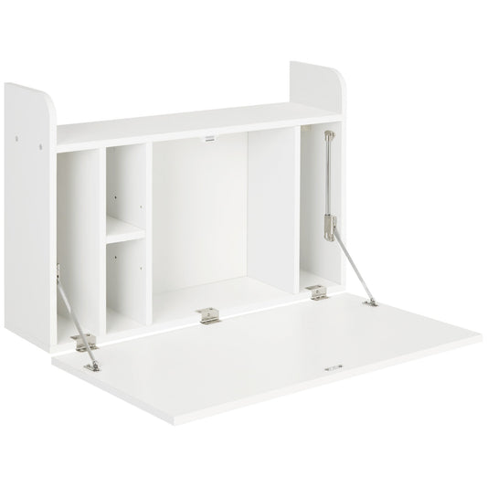 HOMCOM Wall Mounted Table with the drop leaf door open to reveal internal storage compartments