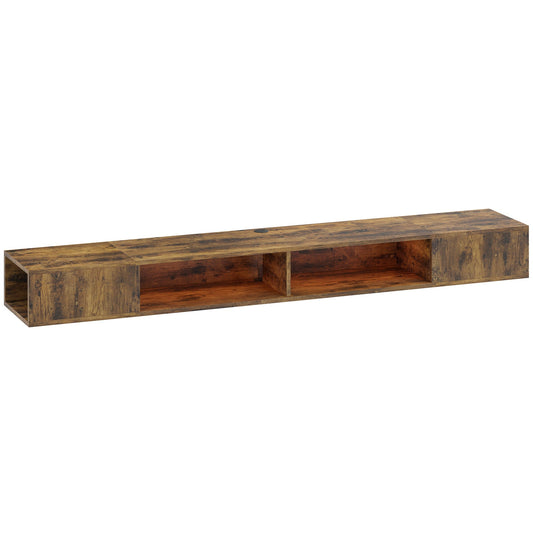 HOMCOM Wall Mounted TV Stand with RGB LED Lights in rustic brown finish, a long rectangular unit with two open compartments