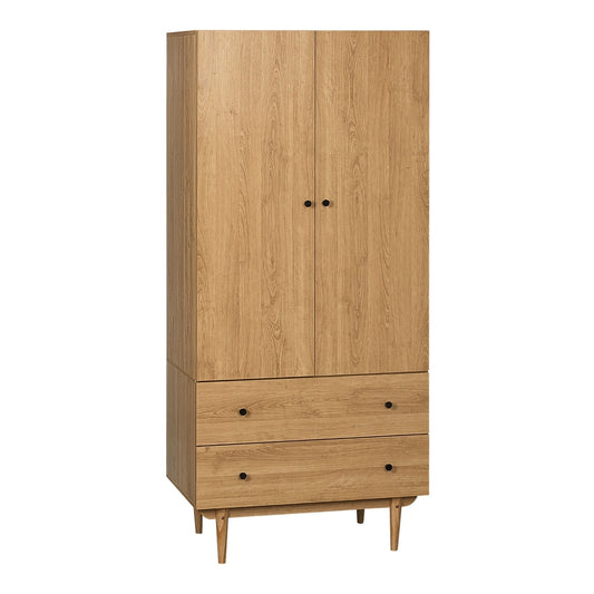 HOMCOM Wardrobe with 2 Doors, 2 Drawers, Hanging Rail, Natural Tone finish, front view