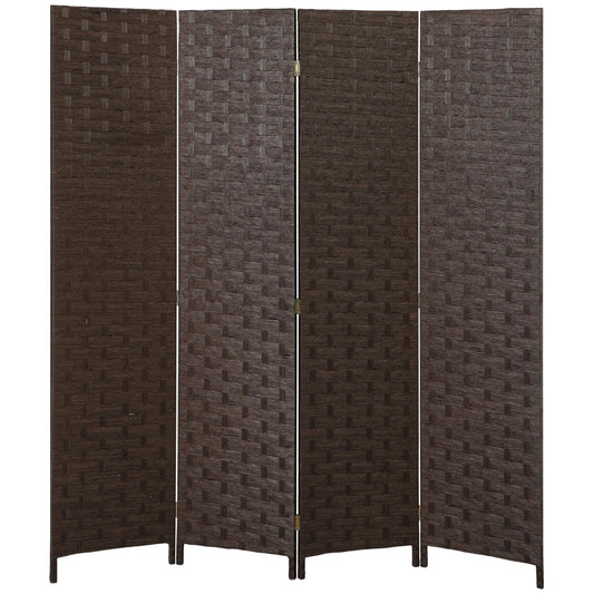 HOMCOM Wave Fibre Freestanding Folding Privacy Screen Panels, a dark brown woven four-panel room divider