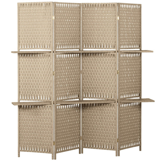 HOMCOM Wave Fibre Freestanding Folding Privacy Screen Panels, a four-panel room divider with a natural wood finish