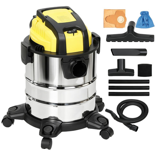 HOMCOM Wet and Dry Vacuum Cleaner with all its accessories laid out on a white background