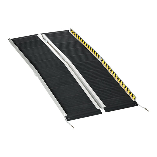 HOMCOM Wheelchair Ramp fully unfolded showing the black non-skid surface and yellow safety edges