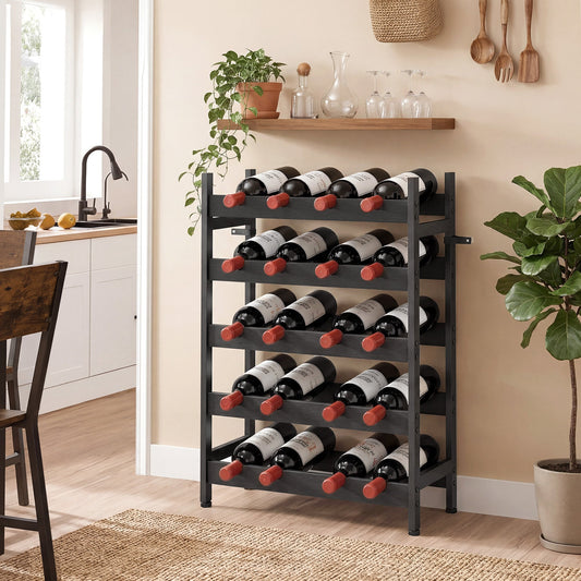The wine rack cabinet holding 20 bottles of wine in a stylish kitchen setting