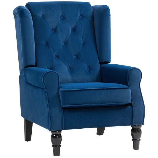 HOMCOM Wingback Accent Chair in blue velvet with button tufting and rolled arms