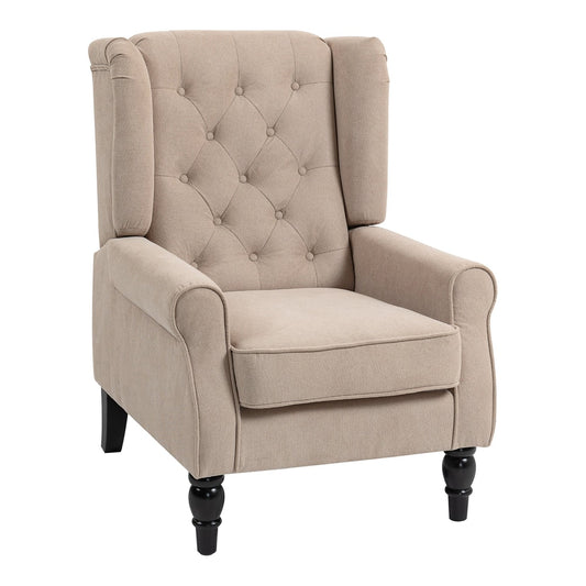 HOMCOM Wingback Accent Chair in beige fabric with button tufting and turned legs