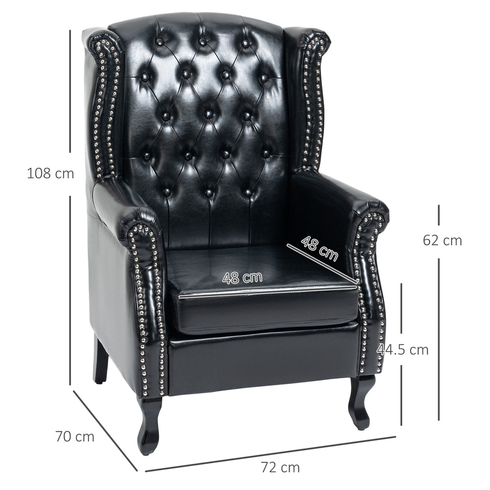 Size diagram of the black wingback accent chair showing dimensions in cm