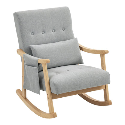 HOMCOM Wood Frame Rocking Accent Chair with a grey fabric seat and wooden rocking base