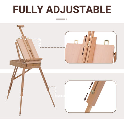 The adjustable artist easel with close-ups showing the sliding height and leg mechanisms