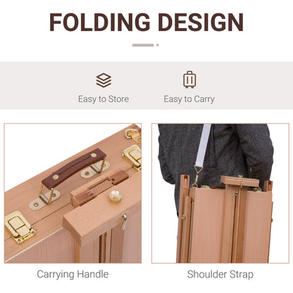 The portable easel showing the carrying handle and the shoulder strap for easy transport