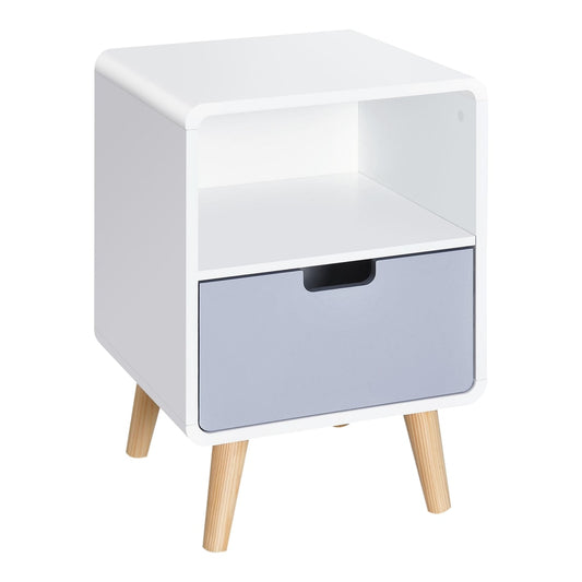 HOMCOM Wooden Bedside Table End Nightstand with a grey drawer and open shelf