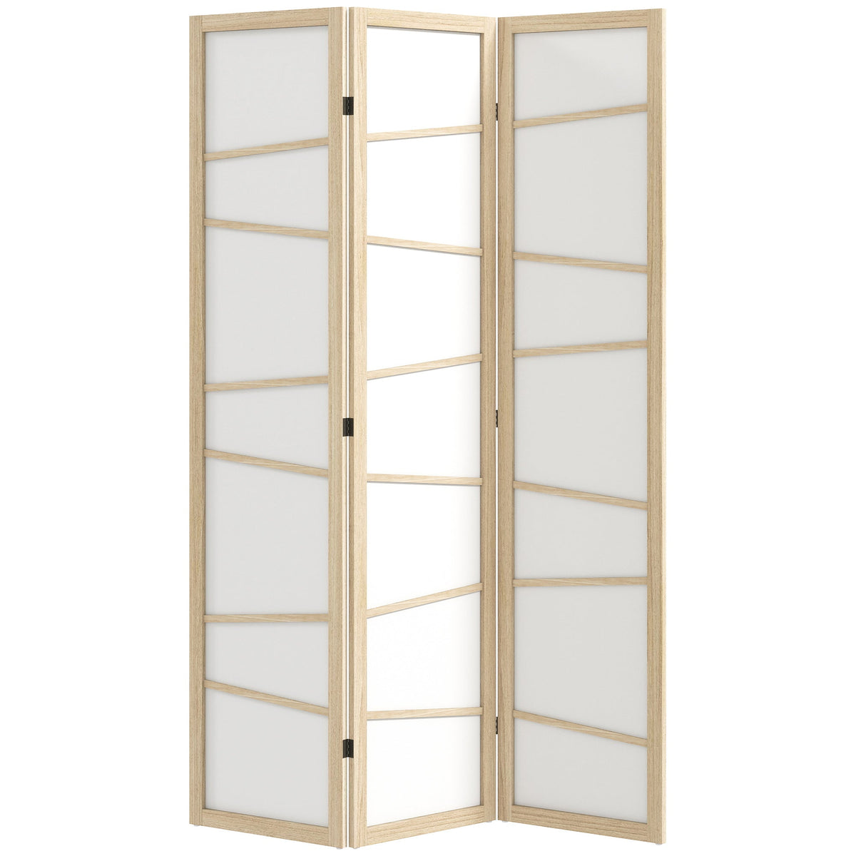 HOMCOM Wooden Folding Privacy Screen with three panels and a light wood frame on a white background