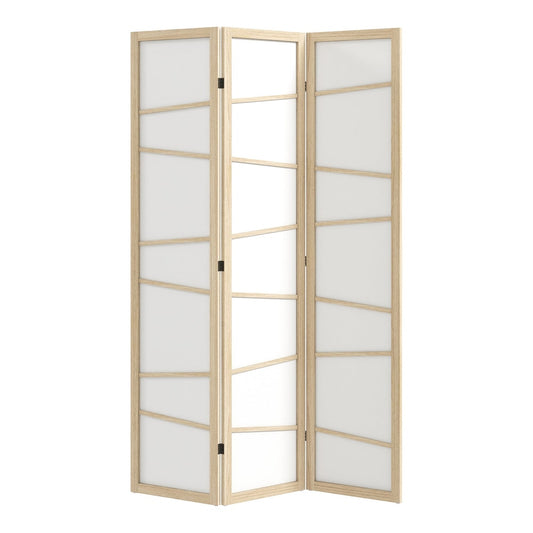 HOMCOM Wooden Folding Privacy Screen with three panels and a light wood frame on a white background