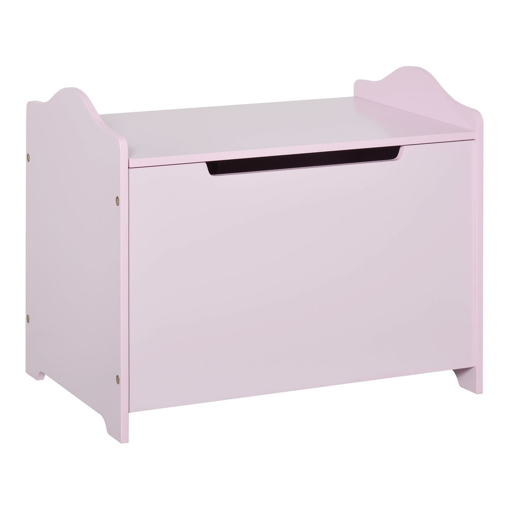 HOMCOM Wooden Kids Toy Box in pink with a curved lid and front panel